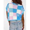 imageATHMILE Womens Cap Sleeve Tops Color Block Crop Sweater Going Out Crew Neck Knit Shirts Business Casual OutfitsBlue