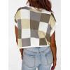 imageATHMILE Womens Cap Sleeve Tops Color Block Crop Sweater Going Out Crew Neck Knit Shirts Business Casual OutfitsKhaki