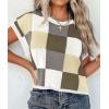 imageATHMILE Womens Cap Sleeve Tops Color Block Crop Sweater Going Out Crew Neck Knit Shirts Business Casual OutfitsKhaki