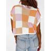 imageATHMILE Womens Cap Sleeve Tops Color Block Crop Sweater Going Out Crew Neck Knit Shirts Business Casual OutfitsOrange