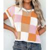 imageATHMILE Womens Cap Sleeve Tops Color Block Crop Sweater Going Out Crew Neck Knit Shirts Business Casual OutfitsOrange