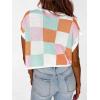 imageATHMILE Womens Cap Sleeve Tops Color Block Crop Sweater Going Out Crew Neck Knit Shirts Business Casual OutfitsPink