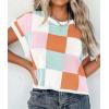 imageATHMILE Womens Cap Sleeve Tops Color Block Crop Sweater Going Out Crew Neck Knit Shirts Business Casual OutfitsPink