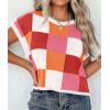 imageATHMILE Womens Cap Sleeve Tops Color Block Crop Sweater Going Out Crew Neck Knit Shirts Business Casual OutfitsRed