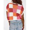 imageATHMILE Womens Cap Sleeve Tops Color Block Crop Sweater Going Out Crew Neck Knit Shirts Business Casual OutfitsRed