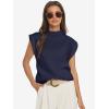 imageATHMILE Womens Mock Neck Sleeveless Vest Casual Cap Sleeve Knit Lightweight Sweater Pullover Tops 2025Dark Blue