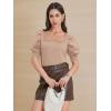 imageATHMILE Womens Puff Short Sleeve Sweater Tops 2025 Spring Summer Trendy SquareV Neck Casual T Shirts BlousesAbeige
