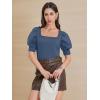 imageATHMILE Womens Puff Short Sleeve Sweater Tops 2025 Spring Summer Trendy SquareV Neck Casual T Shirts BlousesAblue