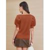 imageATHMILE Womens Puff Short Sleeve Sweater Tops 2025 Spring Summer Trendy SquareV Neck Casual T Shirts BlousesAorange
