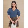 imageATHMILE Womens Puff Short Sleeve Sweater Tops 2025 Spring Summer Trendy SquareV Neck Casual T Shirts BlousesBblue