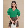 imageATHMILE Womens Puff Short Sleeve Sweater Tops 2025 Spring Summer Trendy SquareV Neck Casual T Shirts BlousesBgreen