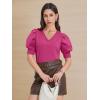imageATHMILE Womens Puff Short Sleeve Sweater Tops 2025 Spring Summer Trendy SquareV Neck Casual T Shirts BlousesBhot Pink