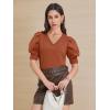 imageATHMILE Womens Puff Short Sleeve Sweater Tops 2025 Spring Summer Trendy SquareV Neck Casual T Shirts BlousesBorange