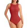 imageATHMILE Tank Top Body Suits Women Sexy Crew Neck Racerback Halter Ribbed Sleeveless Bodysuit for WomenRed