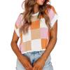 imageATHMILE Womens Cap Sleeve Tops Color Block Crop Sweater Going Out Crew Neck Knit Shirts Business Casual OutfitsOrange
