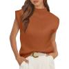imageATHMILE Womens Mock Neck Sleeveless Vest Casual Cap Sleeve Knit Lightweight Sweater Pullover Tops 2025Rust