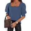 imageATHMILE Womens Puff Short Sleeve Sweater Tops 2025 Spring Summer Trendy SquareV Neck Casual T Shirts BlousesAblue