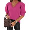 imageATHMILE Womens Puff Short Sleeve Sweater Tops 2025 Spring Summer Trendy SquareV Neck Casual T Shirts BlousesBhot Pink