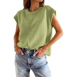 imageATHMILE Womens Cap Sleeve Tops Casual Crew Neck Loose Fit Knit Lightweight Sweater Pullover Summer Outfits Fashion VestLight Green