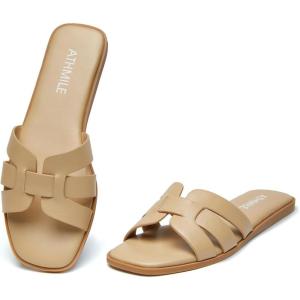 imageATHMILE Womens Sandals Dressy Summer Flat Beach Comfortable Cute Sandals for Women Slides Casual Dress Sandal 2024 Size 611Beige
