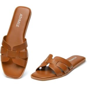 imageATHMILE Womens Sandals Dressy Summer Flat Beach Comfortable Cute Sandals for Women Slides Casual Dress Sandal 2024 Size 611Brown