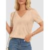 imageATHMILE Summer Tops for Women 2025 Short Sleeve V Neck Sweaters Dressy Casual Blouses Lightweight Thin Knit Fashion ShirtsApricot