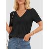 imageATHMILE Summer Tops for Women 2025 Short Sleeve V Neck Sweaters Dressy Casual Blouses Lightweight Thin Knit Fashion ShirtsBlack