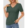 imageATHMILE Summer Tops for Women 2025 Short Sleeve V Neck Sweaters Dressy Casual Blouses Lightweight Thin Knit Fashion ShirtsGrey Green