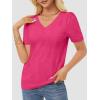 imageATHMILE Summer Tops for Women 2025 Short Sleeve V Neck Sweaters Dressy Casual Blouses Lightweight Thin Knit Fashion ShirtsHot Pink