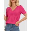 imageATHMILE Summer Tops for Women 2025 Short Sleeve V Neck Sweaters Dressy Casual Blouses Lightweight Thin Knit Fashion ShirtsHot Pink