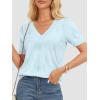 imageATHMILE Summer Tops for Women 2025 Short Sleeve V Neck Sweaters Dressy Casual Blouses Lightweight Thin Knit Fashion ShirtsLight Blue