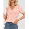 imageATHMILE Summer Tops for Women 2025 Short Sleeve V Neck Sweaters Dressy Casual Blouses Lightweight Thin Knit Fashion ShirtsPink