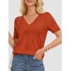 imageATHMILE Summer Tops for Women 2025 Short Sleeve V Neck Sweaters Dressy Casual Blouses Lightweight Thin Knit Fashion ShirtsRust