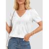 imageATHMILE Summer Tops for Women 2025 Short Sleeve V Neck Sweaters Dressy Casual Blouses Lightweight Thin Knit Fashion ShirtsWhite