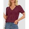 imageATHMILE Summer Tops for Women 2025 Short Sleeve V Neck Sweaters Dressy Casual Blouses Lightweight Thin Knit Fashion ShirtsWine