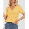 imageATHMILE Summer Tops for Women 2025 Short Sleeve V Neck Sweaters Dressy Casual Blouses Lightweight Thin Knit Fashion ShirtsYellow