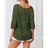 imageATHMILE Womens 2025 Spring Summer Crochet Hollow Out 34 Sleeve Pullover Sweater Off Shoulder TShirtsArmy Green