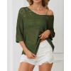 imageATHMILE Womens 2025 Spring Summer Crochet Hollow Out 34 Sleeve Pullover Sweater Off Shoulder TShirtsArmy Green