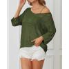 imageATHMILE Womens 2025 Spring Summer Crochet Hollow Out 34 Sleeve Pullover Sweater Off Shoulder TShirtsArmy Green