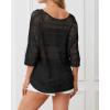 imageATHMILE Womens 2025 Spring Summer Crochet Hollow Out 34 Sleeve Pullover Sweater Off Shoulder TShirtsBlack