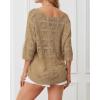 imageATHMILE Womens 2025 Spring Summer Crochet Hollow Out 34 Sleeve Pullover Sweater Off Shoulder TShirtsCamel