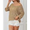 imageATHMILE Womens 2025 Spring Summer Crochet Hollow Out 34 Sleeve Pullover Sweater Off Shoulder TShirtsCamel