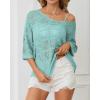imageATHMILE Womens 2025 Spring Summer Crochet Hollow Out 34 Sleeve Pullover Sweater Off Shoulder TShirtsLight Blue