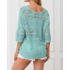 imageATHMILE Womens 2025 Spring Summer Crochet Hollow Out 34 Sleeve Pullover Sweater Off Shoulder TShirtsLight Blue