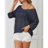 imageATHMILE Womens 2025 Spring Summer Crochet Hollow Out 34 Sleeve Pullover Sweater Off Shoulder TShirtsNavy Blue