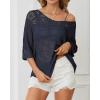 imageATHMILE Womens 2025 Spring Summer Crochet Hollow Out 34 Sleeve Pullover Sweater Off Shoulder TShirtsNavy Blue