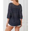 imageATHMILE Womens 2025 Spring Summer Crochet Hollow Out 34 Sleeve Pullover Sweater Off Shoulder TShirtsNavy Blue