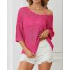 imageATHMILE Womens 2025 Spring Summer Crochet Hollow Out 34 Sleeve Pullover Sweater Off Shoulder TShirtsRose Red