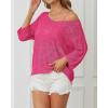 imageATHMILE Womens 2025 Spring Summer Crochet Hollow Out 34 Sleeve Pullover Sweater Off Shoulder TShirtsRose Red