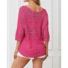 imageATHMILE Womens 2025 Spring Summer Crochet Hollow Out 34 Sleeve Pullover Sweater Off Shoulder TShirtsRose Red